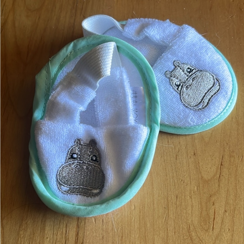 White and Green Kids Shoes with Hippo Design